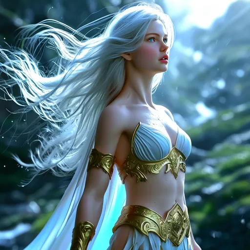 Prompt: HD 4k 3D 8k professional full-body modeling photo hyper realistic beautiful athletically fit goddess enchanted, ethereal greek goddess, ridiculously long platinum black hair (((blowing in the wind))), full body surrounded by ambient glow, lightning, magical, highly detailed, intricate, beautiful superhero style, Storm, outdoor landscape, highly realistic woman, high fantasy background, elegant, mythical, surreal lighting, majestic, goddesslike aura, Annie Leibovitz style 

