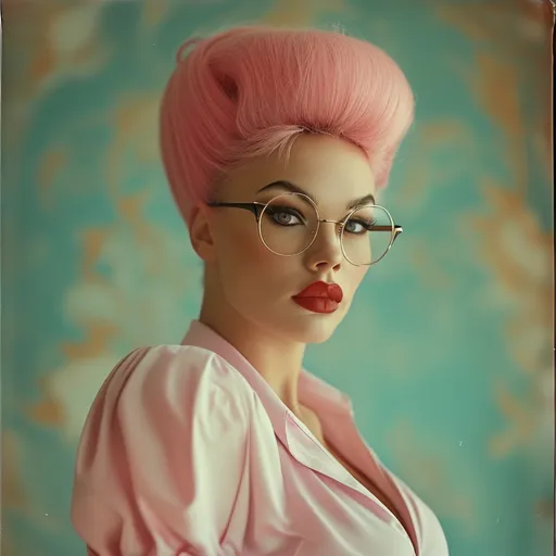 Prompt: photorealistic, (Holga photography), gorgeous ultra-muscular 25-year-old Russian drag queen businesswoman with long pink updo hair, drak eyeshadow and dark red lipstick,  (flirty expression), (playful pose), full body, low-fidelity dreamy aesthetic, soft light flare, analog photography style, vintage charm, grainy texture, warm tones, stylish attire, evoking authority and elegance, reminiscent of classic business imagery, capturing a moment of confidence, (low quality), ideal for a striking portfolio or profile shot, perfect blend of retro and modern vibes.