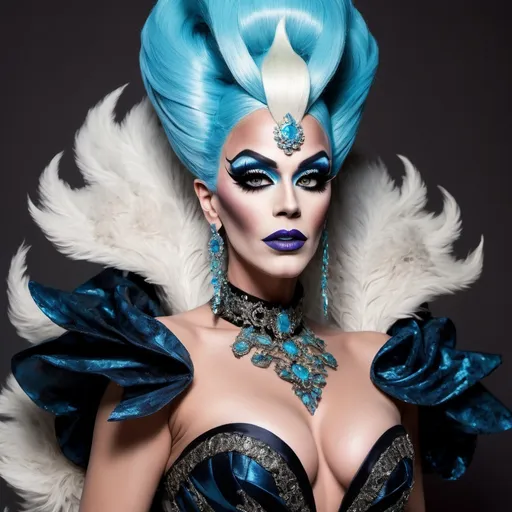 Prompt: The most beautiful caucasian drag queen  in Hades wearing the traditional Hades dress.