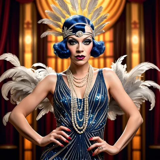 Prompt: A high definition hyper-detail live action digital photograph of a Drag queen 1920's flapper