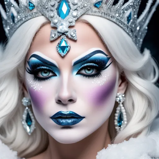 Prompt: A high definition hyper-detail live action digital photograph of a Drag snow queen