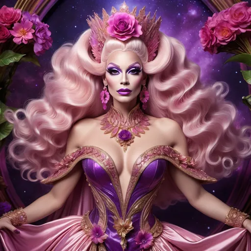 Prompt: The most beautiful drag queen on Venus wearing the traditional Venusian dress.