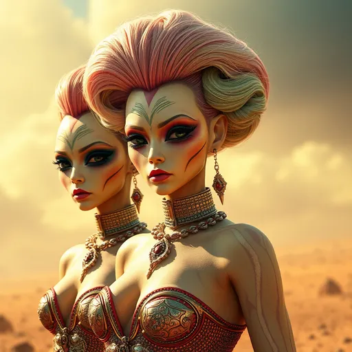 Prompt: Gorgeous 25-year-old Aliens from drag queen planet in a civil war.