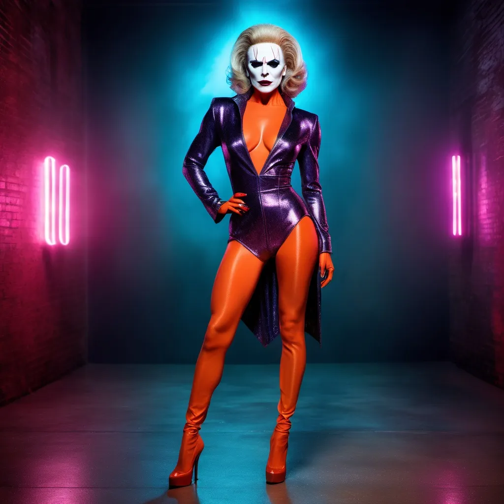 Prompt: If Michael Myers was a gorgeous supermodel drag queen (full length photo) with long muscular legs