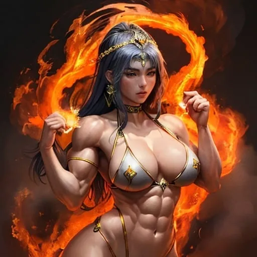 Prompt: Gorgeous ultra-muscular 25-year-old Czechian goddess made of smoke and fire.