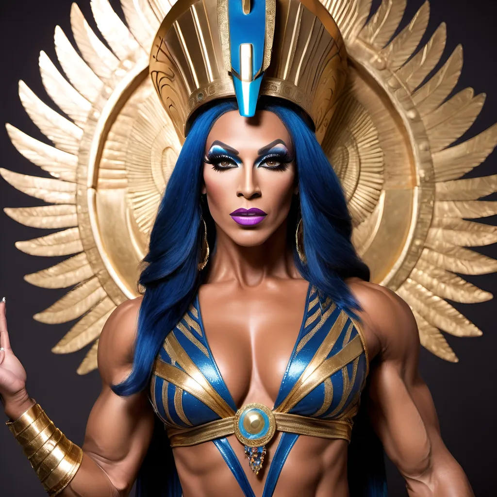 Prompt: Gorgeous muscular drag queen goddess ISIS