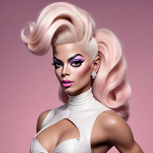 Prompt: Photorealistic, 8k, full length, Michael Jackson dressed up as an attractive spoiled bratty drag queen, she has strong masculine facial features, plump pouty oversized lips, duck lips, Chiseled strong masculine jawline, masculine brow, muscular physique, huge platinum pink bouffant hairstyle with beehive bun and long extensions, wearing a cute 1950s style dress and 8 inch stiletto high heels, extremely heavy chav makeup style, she is walking,