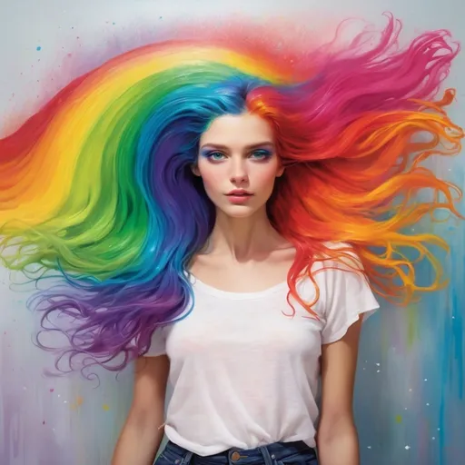 Prompt: She comes in colours ev'rywhere
She combs her hair
She's like a rainbow
Coming, colours in the air
Oh, everywhere
She comes in colours