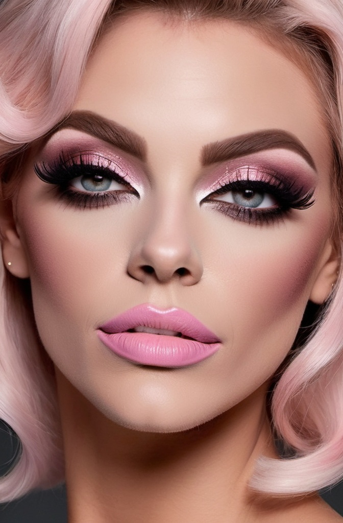 Prompt: The gorgeous muscular 25-year-old French drag queen would have shorter hair styled into soft waves falling just above my shoulders. My makeup would be subtle yet enhancing my features, with light pink blush on my cheeks and a neutral lip color. My eyes would be accentuated with light mauve eye shadow and long false eyelashes.

My favorite outfit would consist of a tight black corset laced up in front, highlighting my waist and enhancing my curves. Paired with it would be a short black pleated skirt made from a shiny fabric that falls just above my knees revealing enough thigh while remaining modest enough for public wear. Completing this ensemble would be a pair of black stockings held up by garters and matching high heels - about eight inches in height