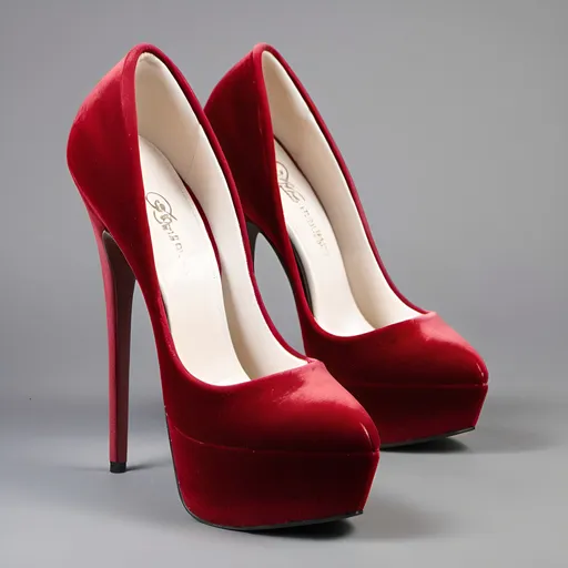 Prompt: The sexiest pair of red velvet 8 inch stiletto high heel shoes ever.