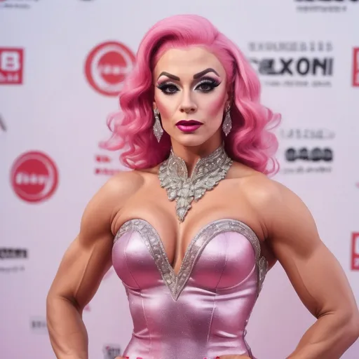 Prompt: Very detailed and hyper realistic full-length photo of 25 years old gorgeous ultra-muscular buxom Czechian drag queen bodybuilder with 50s style pink hair wearing a hyper realistic and very detailed Paco Rabanne dress 64k, ultra hd, 3d quality  500mpx reflex red carpet awards