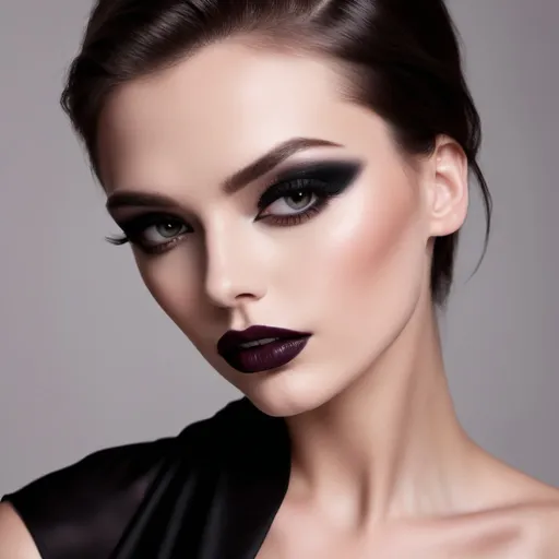 Prompt: Clean shaven man's face ((with dark eyeshadow, heavy mascara, dark lipstick)) on a gorgeous feminine body, wearing a classy black dress and 8 inch stiletto high heel shoes. 