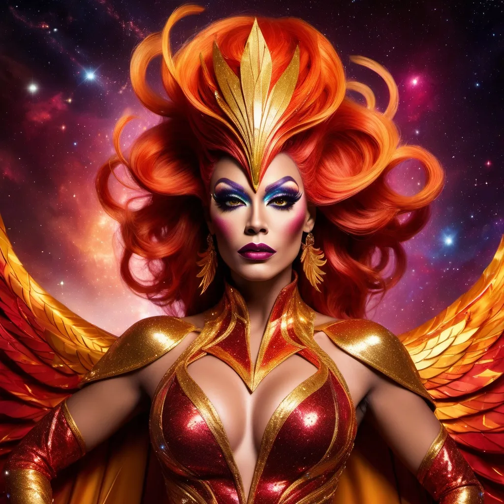 Prompt: Gorgeous drag queen (Marvel Superhero The Phoenix)