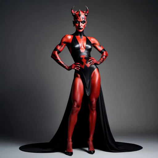 Prompt: If Darth Maul was a gorgeous supermodel drag queen (full length photo) with long muscular legs and a very muscular physique