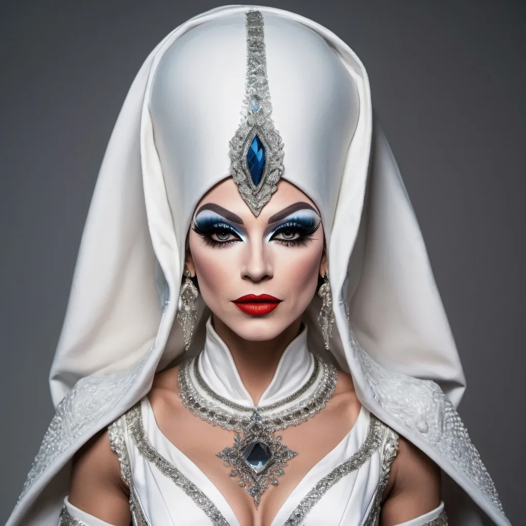 Prompt: The most beautiful drag queen on Altair IV wearing the traditional Altair IV dress.