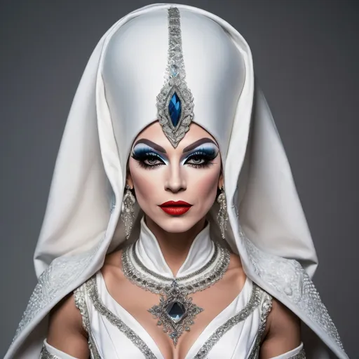 Prompt: The most beautiful drag queen on Altair IV wearing the traditional Altair IV dress.