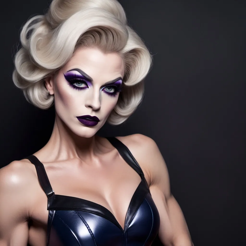 Prompt: If Dr. Who was a gorgeous muscular drag queen. Dark eye makeup and dark lipstick.