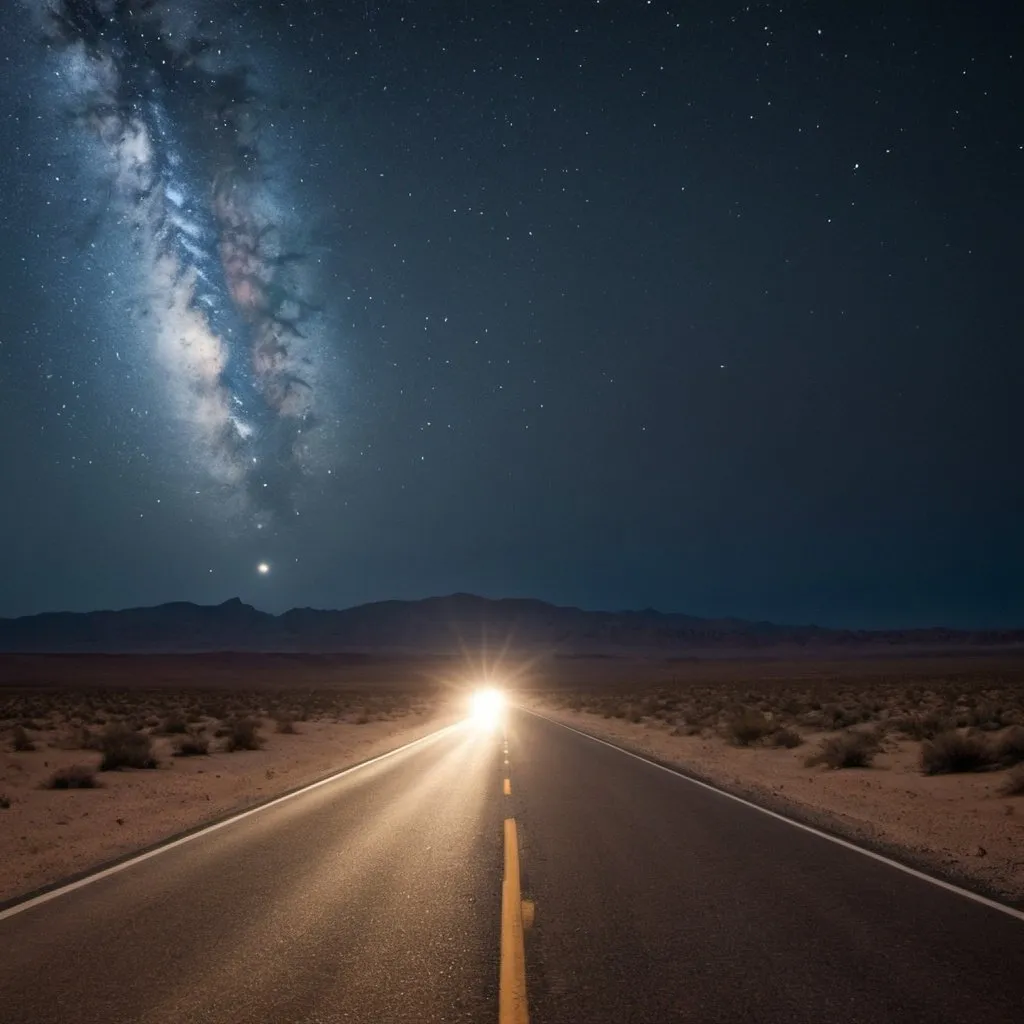 Prompt: On a dark desert highway, cool wind in my hair
Warm smell of colitas rising up through the air
Up ahead in the distance, I saw a shimmering light
My head grew heavy and my sight grew dim, I had to stop for the night