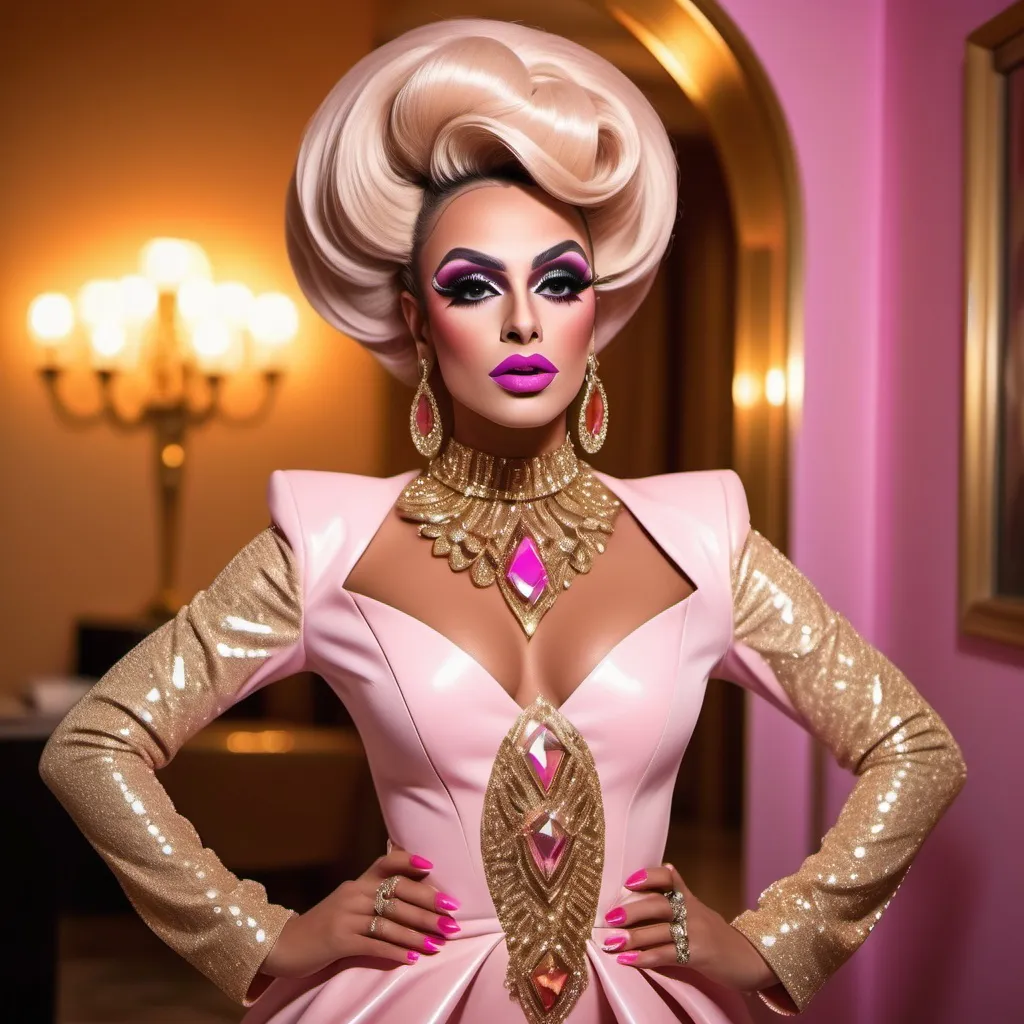 Prompt: Gorgeous, suntanned, elegant, well dressed,  Syrian drag queen with perfect makeup and fashionably styled hair.