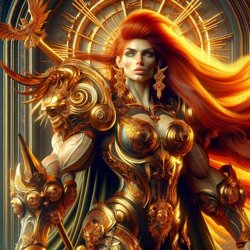 Prompt: Gorgeous ultra-muscular 25-year-old caucasian Finnish female goddess with ridiculously long burnt orange hair wearing massive gothic armor with extremely detailed golden ornaments while a glowing cross stands in the Background - stunning and colorful artwork inspired by the style of Kim Hyung Tae ::5 highly stylized and artistic, with a strong emphasis on character design and visual impact, featuring unique and interesting poses and facial expressions ::4 vivid and dynamic, with a strong sense of motion and energy, featuring bold colors and interesting backgrounds ::3 highly imaginative and visually striking, with interesting lighting and shading, featuring iconic and unforgettable imagery ::3 no overly simplistic or generic designs. ::-2 --ar 9:16 --quality 2 --style expressive --niji 6