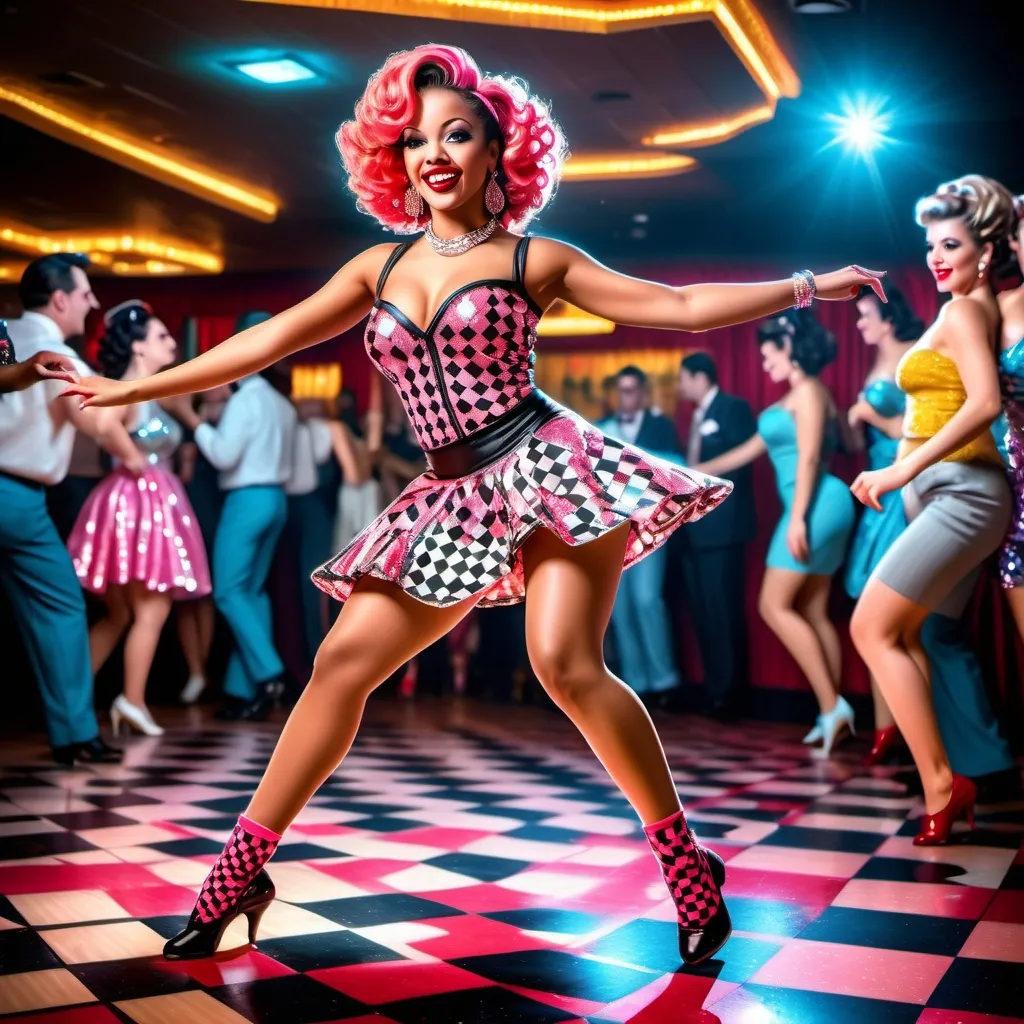 Prompt: A high definition hyper-detail live action digital photograph of a Drag queen sock hop dancer