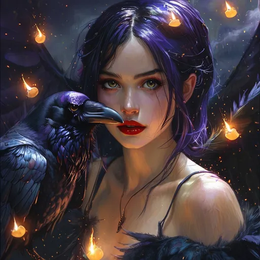 Prompt: Raven hair and ruby lips
Sparks fly from her fingertips
Echoed voices in the night
She's a restless spirit on an endless flight