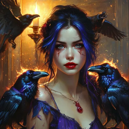 Prompt: Raven hair and ruby lips
Sparks fly from her fingertips
Echoed voices in the night
She's a restless spirit on an endless flight