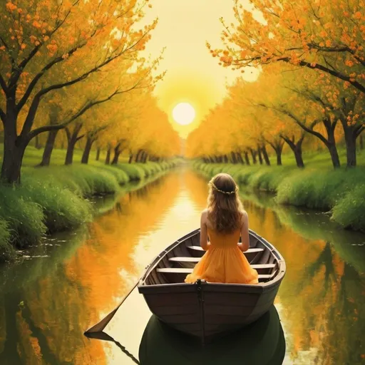 Prompt: Picture yourself in a boat on a river
With tangerine trees and marmalade skies
Somebody calls you, you answer quite slowly
A girl with kaleidoscope eyes

Cellophane flowers of yellow and green
Towering over your head
Look for the girl with the sun in her eyes

