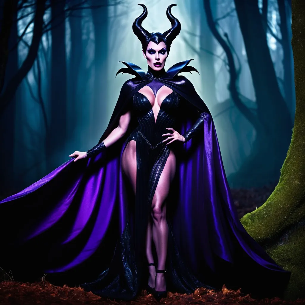 Prompt: gorgeous ultra-muscular 25-year-old Swedish drag queen bodybuilder dressed as  maleficent.