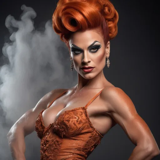 Prompt: Gorgeous ultra-muscular 35-year-old French drag queen with burnt orange updo hair dancing the cancan.
Deep splits.
splash art, hyper detailed, ultra realistic, highly detailed, surreal heavy mist, AI defined exquisitely beautiful, totally ultra-realistic 35-year-old French drag queen, gorgeously detailed facial features, perfect body proportions, ultra glamorous, perfect shading, impeccable contrast, HDR, UHD, high res, 64k