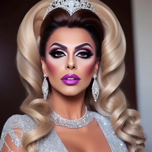 Prompt: Gorgeous, suntanned, elegant, well dressed,  Syrian drag queen with perfect makeup and fashionably styled hair.