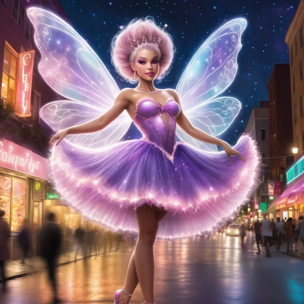 Prompt: Caucasian Sugar Plum Fairy came and hit the streets
Lookin' for soul food and a place to eat