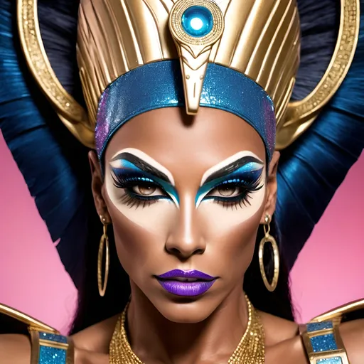 Prompt: Gorgeous muscular drag queen goddess ISIS