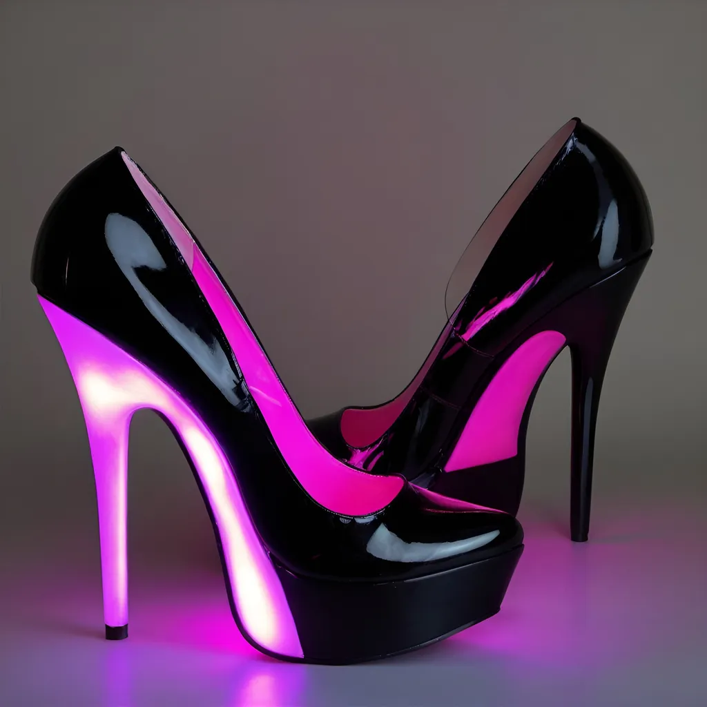 Prompt: 8 inch stiletto black light high heel shoes. 