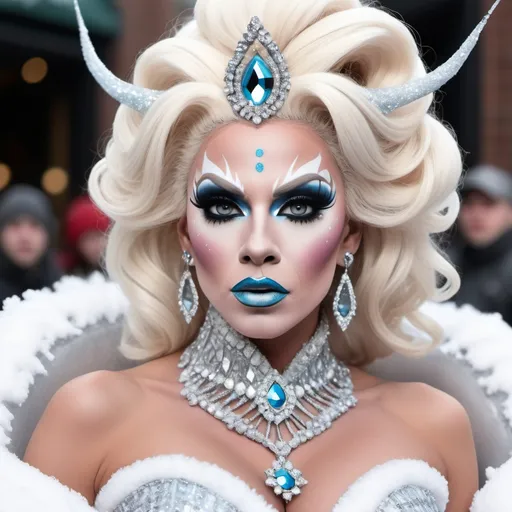 Prompt: A high definition hyper-detail live action digital photograph of a Drag snow queen