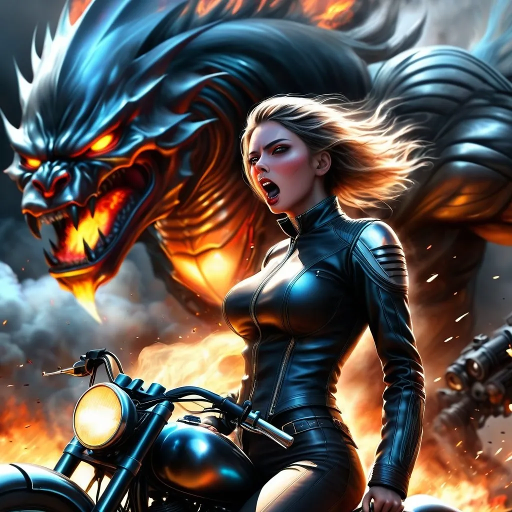 Prompt: Faster than a bullet
Terrifying scream
Enraged and full of anger
She is half woman and half machine
Rides the metal monster
Breathing smoke and fire
Closing in with vengeance soaring high
AGE 45