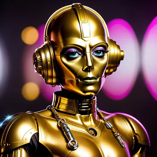 Prompt: If c3po was a gorgeous muscular drag queen.