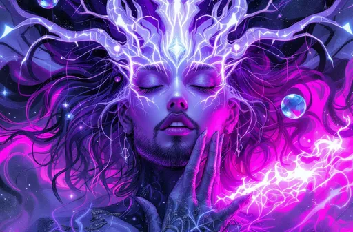 Prompt: A man being possessed by a gorgeous female entity.