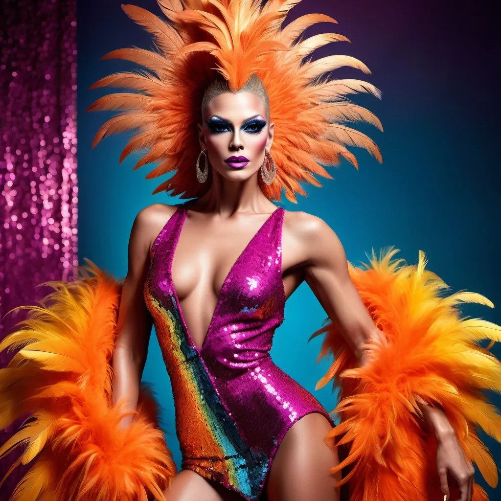 Prompt: If Fat Bastard was a gorgeous supermodel drag queen (full length photo) with long muscular legs and a very muscular physique