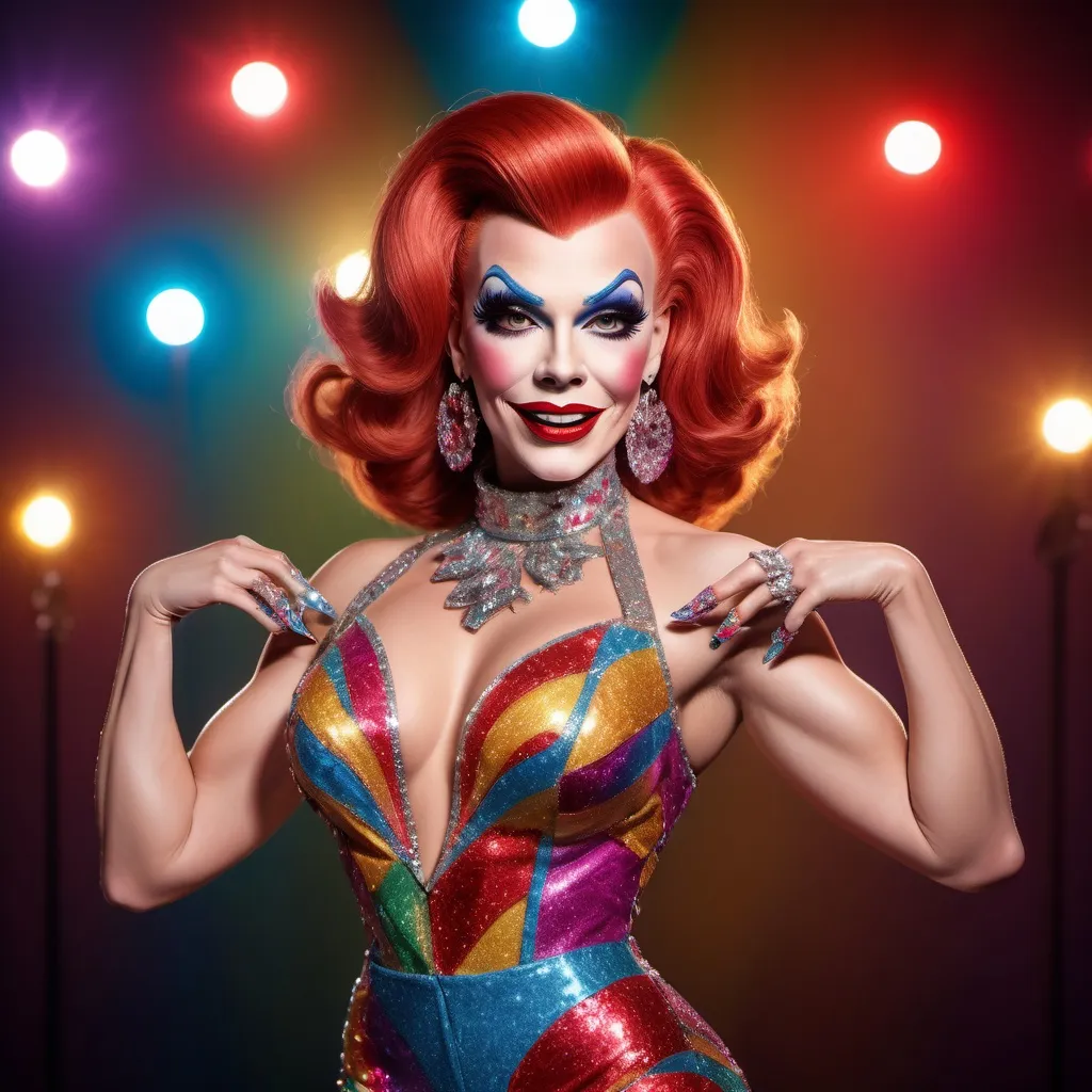 Prompt: If Howdy Doody was a gorgeous drag queen (full length photo) with long muscular legs