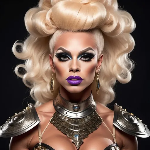 Prompt: Gorgeous 25-year-old muscular drag queen warrior prepared to battle.