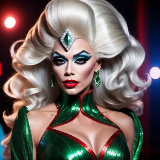 Prompt: The most beautiful drag queen on Krypton wearing the traditional Krypton dress.