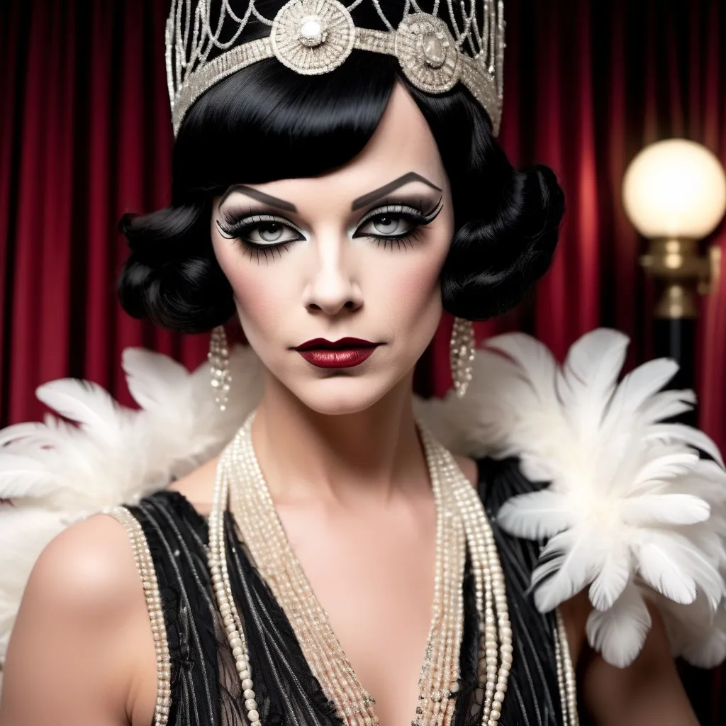 Prompt: A high definition hyper-detail live action digital photograph of a Drag queen 1920's flapper