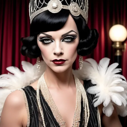 Prompt: A high definition hyper-detail live action digital photograph of a Drag queen 1920's flapper