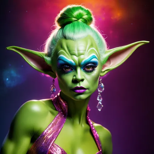 Prompt: If yoda was a gorgeous muscular drag queen.