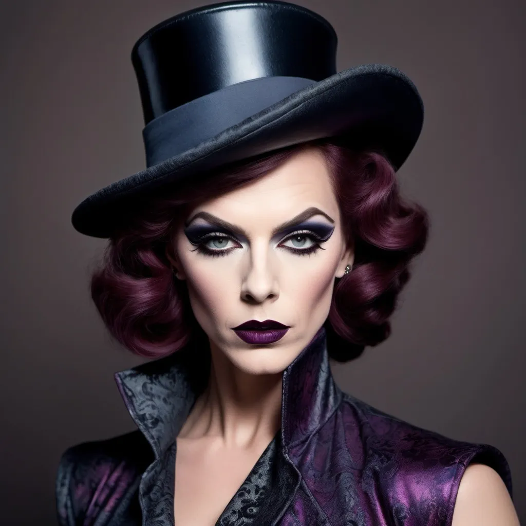 Prompt: If Sherlock Holmes was a gorgeous muscular drag queen. Dark eye makeup and dark lipstick.