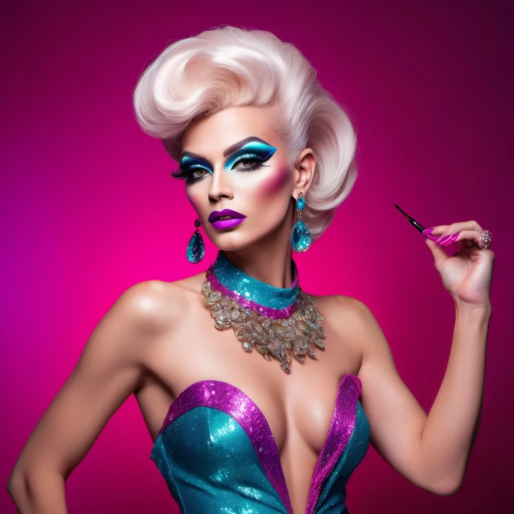 Prompt: An ugly man turned into a gorgeous drag queen.