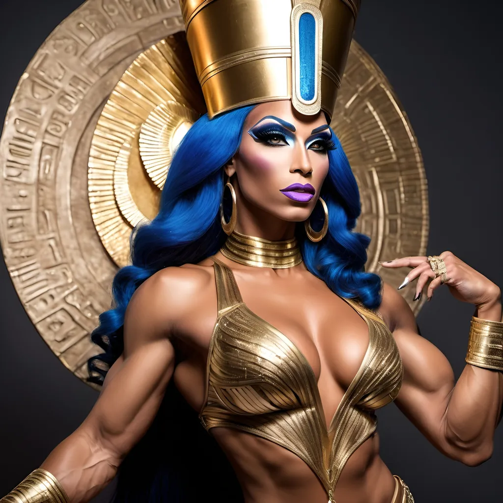 Prompt: Gorgeous muscular drag queen goddess ISIS