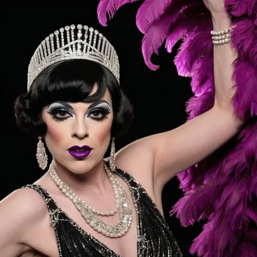 Prompt: A high definition hyper-detail live action digital photograph of a Drag queen 1920's flapper