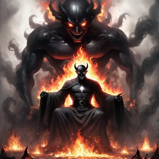 Prompt: What is this that stands before me?
Figure in black which points at me
Turn 'round quick and start to run
Find out I'm the chosen one
Oh no

Big black shape with eyes of fire
Telling people their desire
Satan's sitting there, he's smiling
Watches those flames get higher and higher
Oh no, no, please god help me